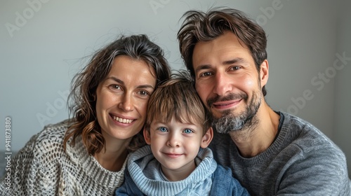 Happy Family Portrait - Mother, Father, and Son Smiling Together.