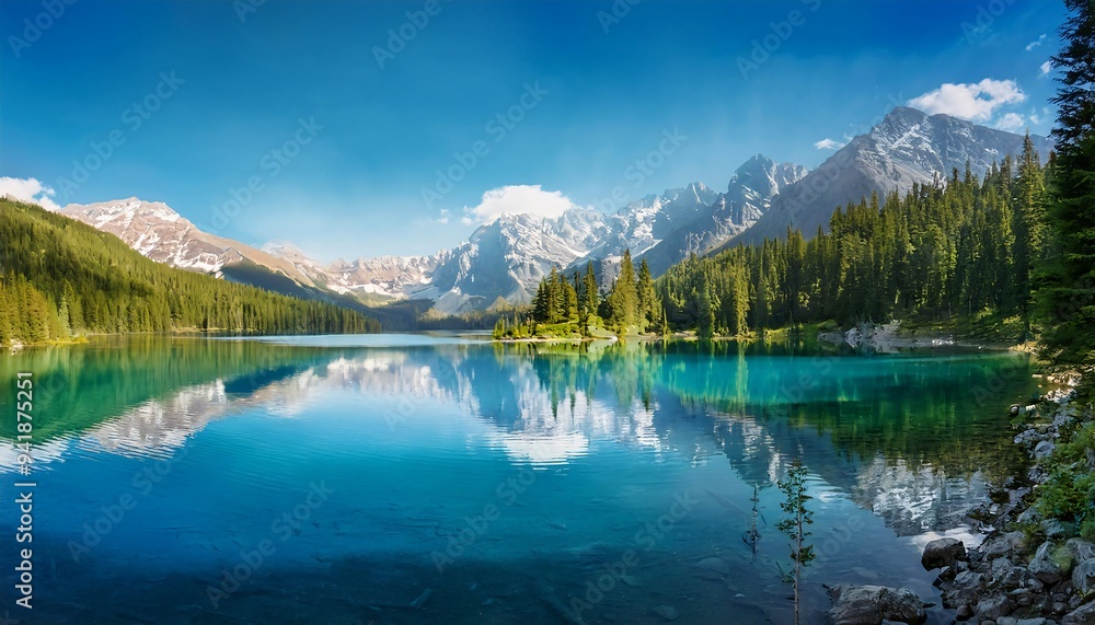 Lake and mountains. Clear Lake with Reflection of Blue Sky. Lake and mountains. Clear Lake with Reflection of Blue Sky.