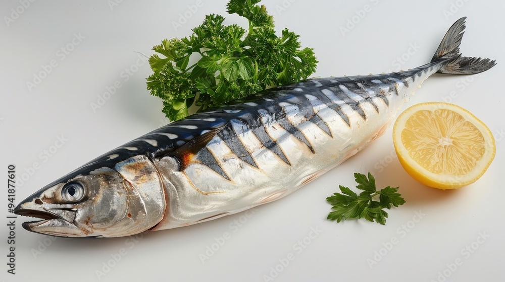 Fresh Mackerel Fish with Lemon and Parsley. Fresh Mackerel Fish with Lemon and Parsley.