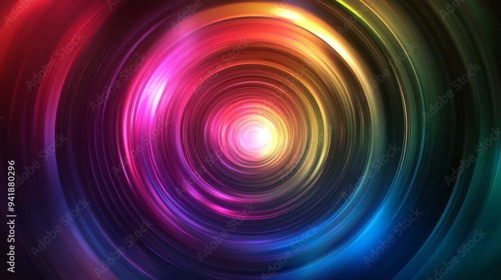 Vibrant abstract background with concentric circles in a multicolored spectrum, creating a glowing tunnel effect. Vibrant abstract background with concentric circles in a multicolored spectrum, creating a glowing tunnel effect.