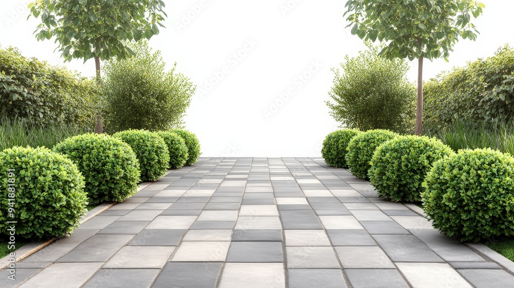 Obraz premium Stone Path Through Green Bushes.