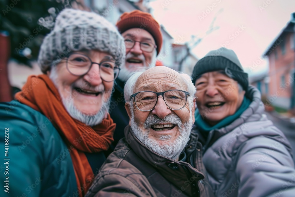 Group of elderly people taking a selfie, Spirited portrait, happy smiling group of senior citizens, pensioners having fun Group of elderly people taking a selfie, Spirited portrait, happy smiling group of senior citizens, pensioners having fun