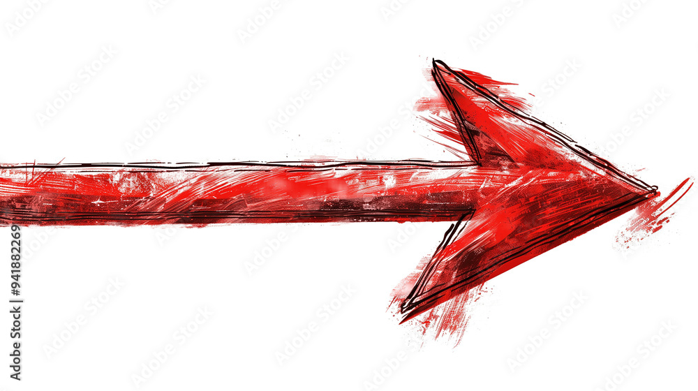 Hand Drawn Red Arrow With Curved Tip, Grunge Illustration, Isolated On Transparent Background, Direction Symbol, Brush Stroke Effect, Creative Design, Navigation Concept, Bold Artistic Style Hand Drawn Red Arrow With Curved Tip, Grunge Illustration, Isolated On Transparent Background, Direction Symbol, Brush Stroke Effect, Creative Design, Navigation Concept, Bold Artistic Style