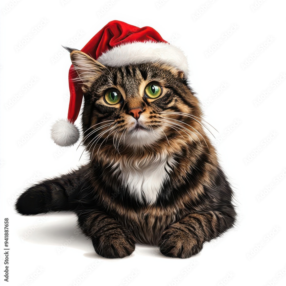 Adorable cat wearing a festive Christmas hat, exuding holiday cheer and charm, perfect for seasonal pet-themed content. Adorable cat wearing a festive Christmas hat, exuding holiday cheer and charm, perfect for seasonal pet-themed content.