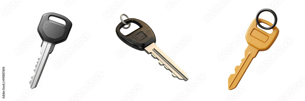 Set of A 3D icon of a car key isolated on transparent background