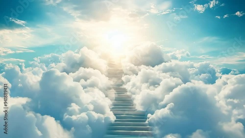 Stairway to heaven into the paradise above blue sky