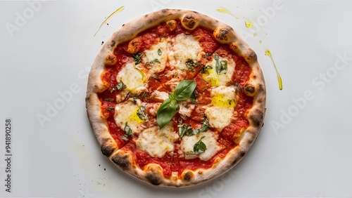 Classic Italian Margherita Pizza Topped With Mozzarella, Fresh Basil, And Tomatoes On A Crispy Thin Crust