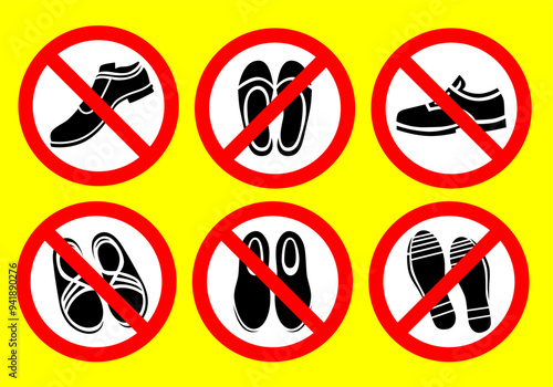 no shoes vector sign set. vector no shoes icon set. warning or danger sign reflecting prohibition concept.
