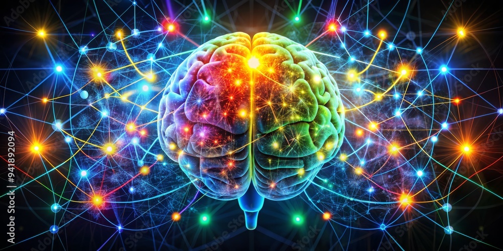 The Illuminated Mind A Colorful Brain Within a Network of Connections, brain, network, connections, neural The Illuminated Mind A Colorful Brain Within a Network of Connections, brain, network, connections, neural