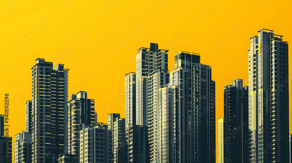 Obraz premium many skyscrapers on yellow background