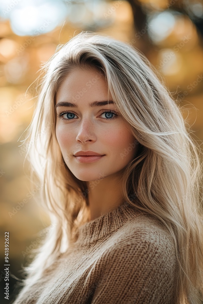 Beautiful girl in an autumn nature background blonde with blue eyes Beautiful girl in an autumn nature background blonde with blue eyes