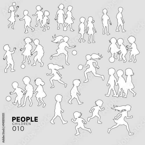 kid play Architectural Drawings people vector illustration, top view, human person Minimal style hand drawn. Sections, Elevations, Floor Plans.
