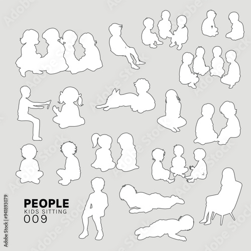 kid Architectural Drawings people vector illustration, top view, human person Minimal style hand drawn. Sections, Elevations, Floor Plans.
