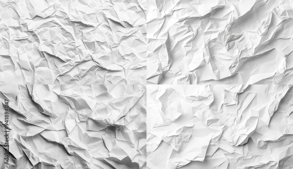 Fototapeta premium White background, top view of white crumpled paper texture