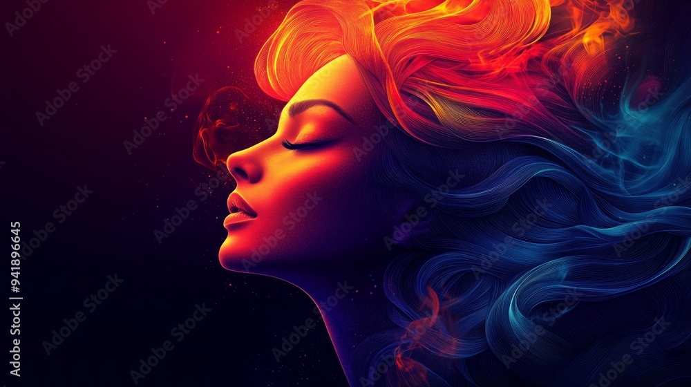 Digital Art Portrait of a Woman with Glowing Hair Digital Art Portrait of a Woman with Glowing Hair