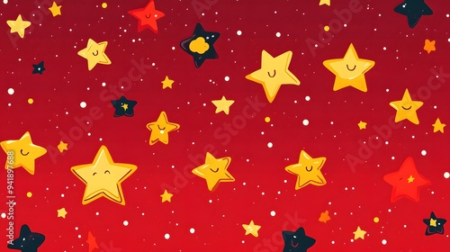 Wallpaper Mural Yellow Stars on Red Background, Abstract Image, Texture, Pattern, Wallpaper, Cover and Screen of Smartphone, Cell Phone, Computer, Laptop, 9:16 and 16:9 Format Torontodigital.ca
