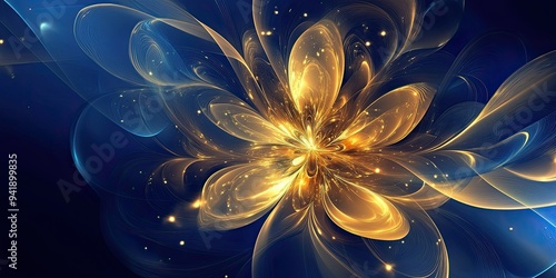 golden abstract effect with light floral shape on blue background 