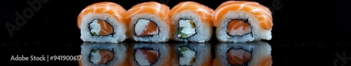 Wallpaper Mural Fresh sushi rolls displayed on a reflective surface in a dark setting Torontodigital.ca