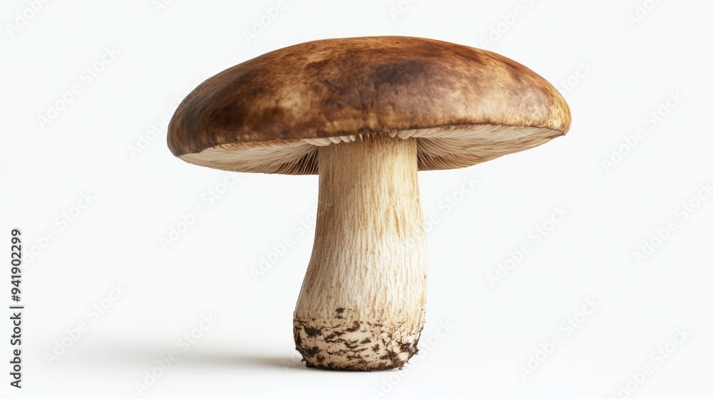 A high-resolution image of a single mushroom, such as a shiitake or portobello, showcasing its texture and details against a white backdrop. A high-resolution image of a single mushroom, such as a shiitake or portobello, showcasing its texture and details against a white backdrop.