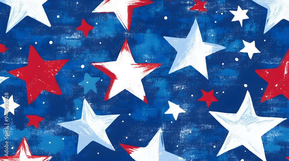 Obraz premium White Stars on Blue Background, Abstract Image, Texture, Pattern, Wallpaper, Cover and Screen of Smartphone, Cell Phone, Computer, Laptop, 9:16 and 16:9 Format
