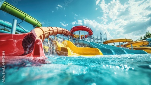 Water slides at a water park.