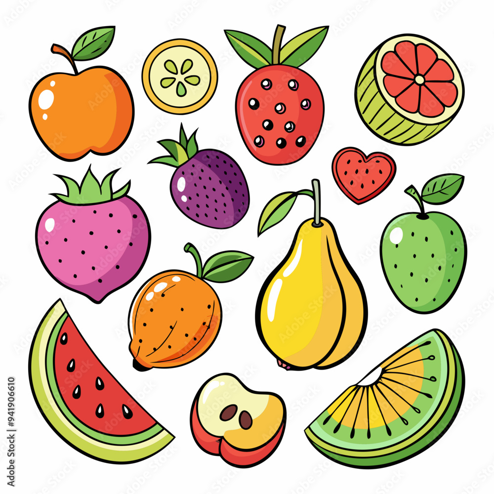 Fruit Doodles Clip Art Set on White Background Fruit Doodles Clip Art Set on White Background