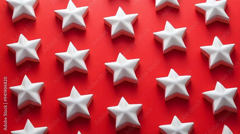 Obraz premium White Stars on Red Background, Abstract Image, Texture, Pattern, Wallpaper, Cover and Screen of Smartphone, Cell Phone, Computer, Laptop, 9:16 and 16:9 Format