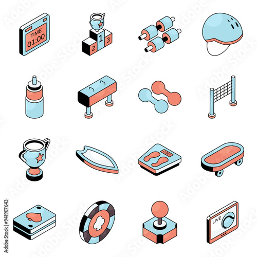 Set of Sports Accessories Flat Icons 

 photo