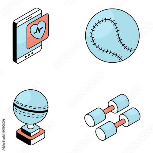 Set of Sports and Video Games Flat Icons 

