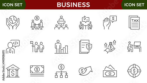 Business line icons. Team, business people, human resources, collaboration, research, meeting, partnership, support, businessman