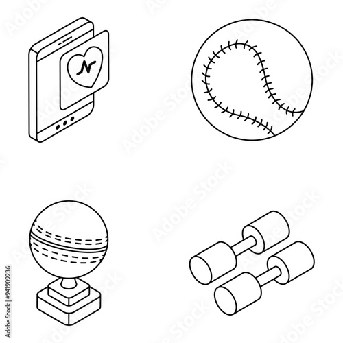 Set of Sports and Video Games Flat Icons 

