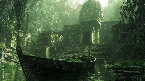 Ancient Jungle Temple Ruins Overgrown with Vines Concept Art