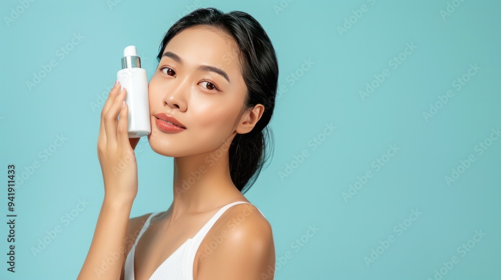 Beautiful Woman Holding a Bottle of Skin Care Product Beautiful Woman Holding a Bottle of Skin Care Product