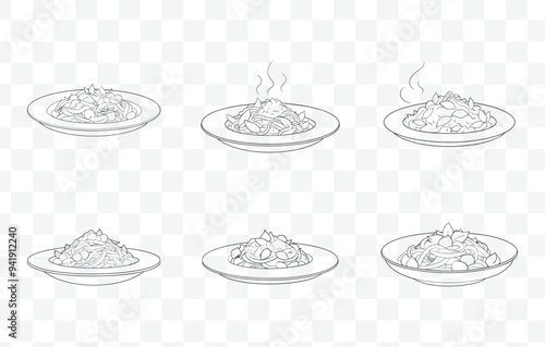 Print Pad Kee Mao Drunken Noodles Art Vector Set Authentic Thai StirFried Noodle Dish Illustration