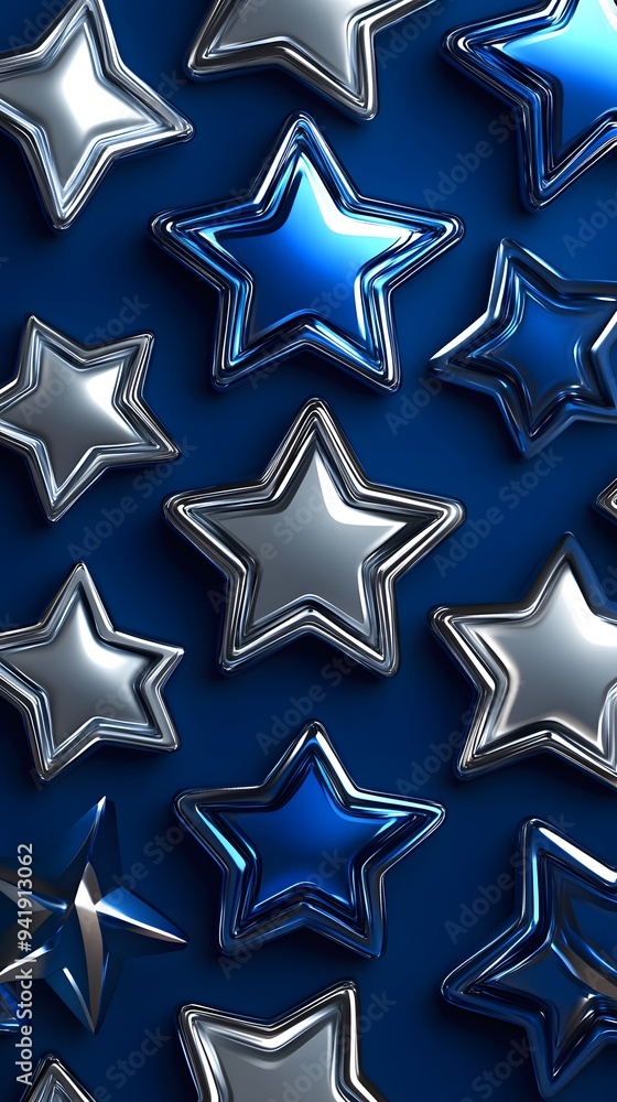Obraz premium Silver Stars on Blue Background, Abstract Image, Texture, Pattern, Wallpaper, Cover and Screen of Smartphone, Cell Phone, Computer, Laptop, 9:16 and 16:9 Format