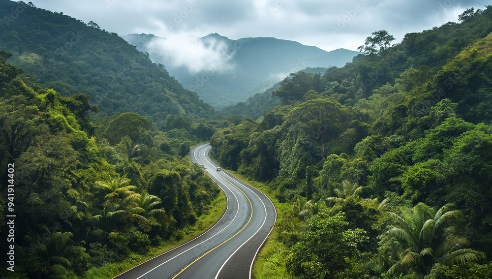 Fototapeta premium highway in the mountains surrounded by lush green forests