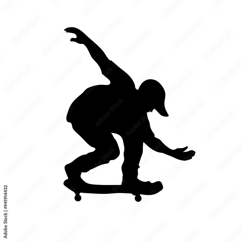 Silhouette of a skateboarder performing a jumping trick, vector illustration Silhouette of a skateboarder performing a jumping trick, vector illustration