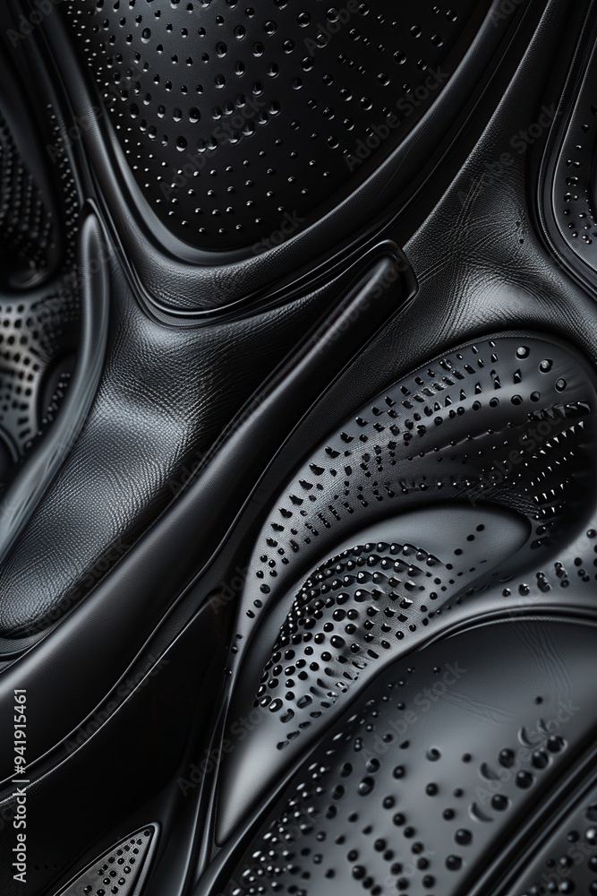 Close-up of black abstract texture with smooth curves and dotted patterns, providing a futuristic and sleek design background. Close-up of black abstract texture with smooth curves and dotted patterns, providing a futuristic and sleek design background.