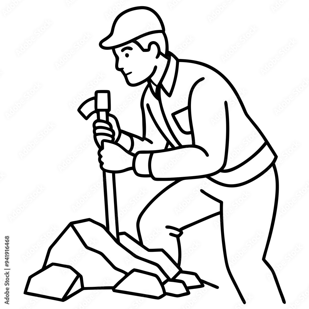 Geologist at Work Rock Examination with Hammer Geologist at Work Rock Examination with Hammer