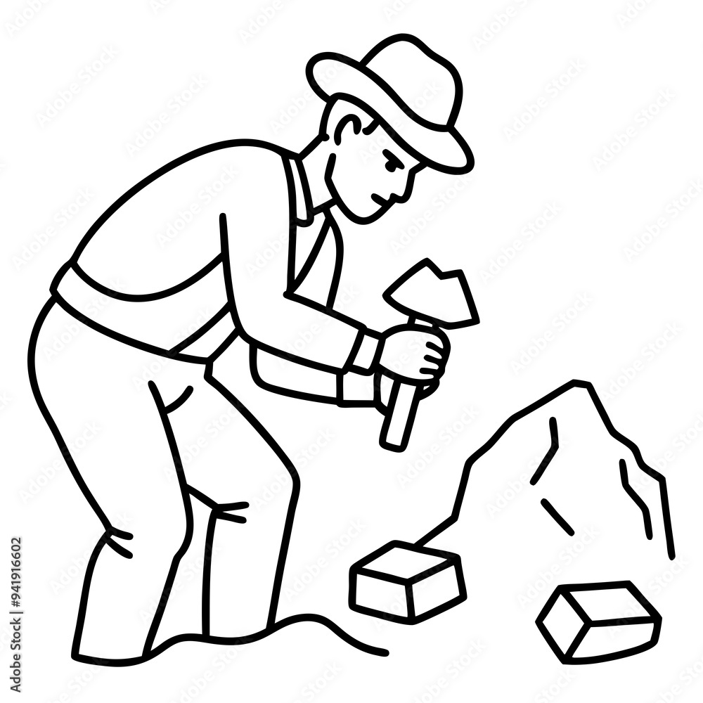 Geologist at Work Rock Examination with Hammer Geologist at Work Rock Examination with Hammer