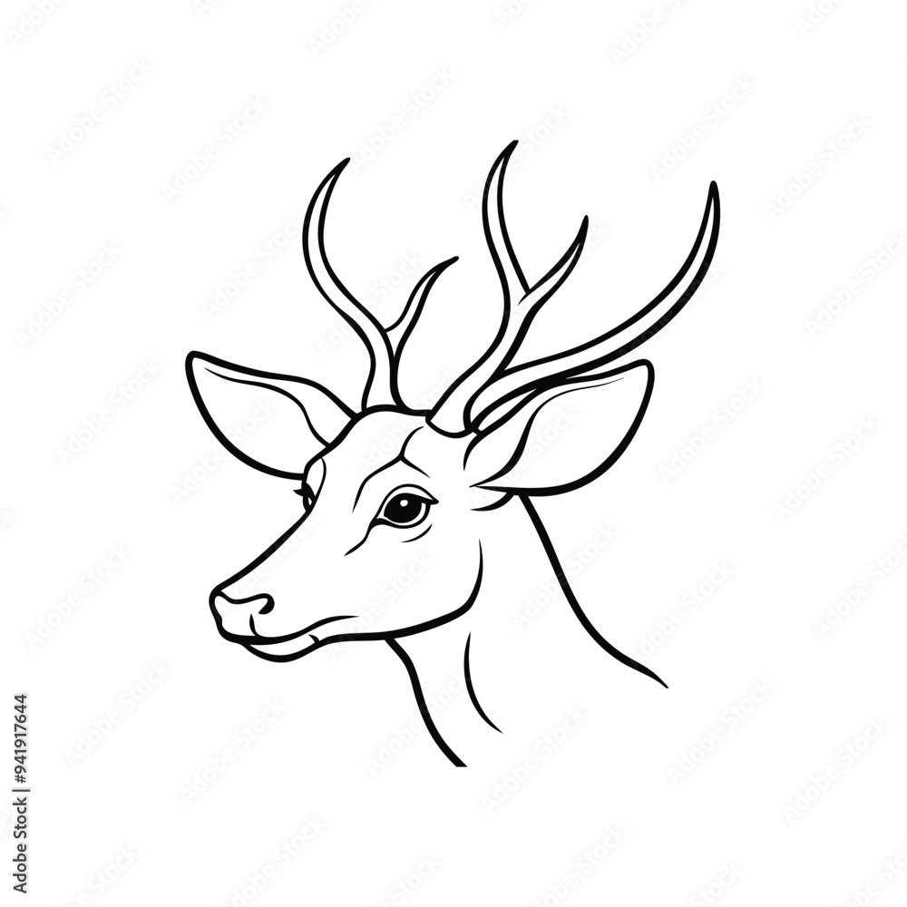 Naklejka premium Single line art vector of a deer head in side view with a white background, minimalist and elegant.