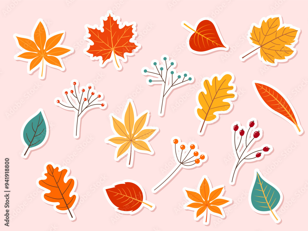 set of autumn leaves stickers. Vector illustration. set of autumn leaves stickers. Vector illustration.