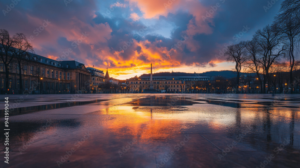 Naklejka premium Sunset Reflection in City Square