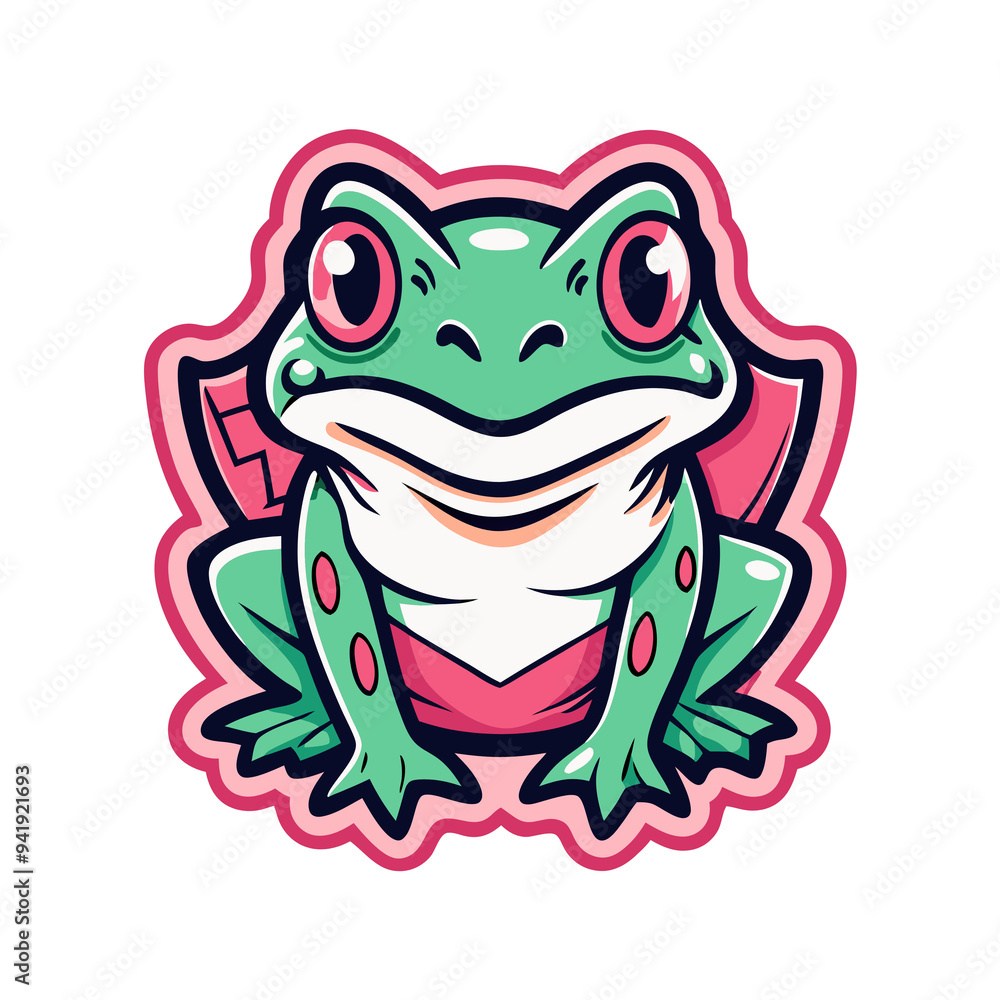 T-Shirt Art Print Featuring a Frog in Feminine Sticker Art Style T-Shirt Art Print Featuring a Frog in Feminine Sticker Art Style