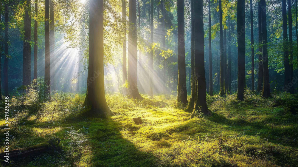 Obraz premium Sunlight Rays in a Forest