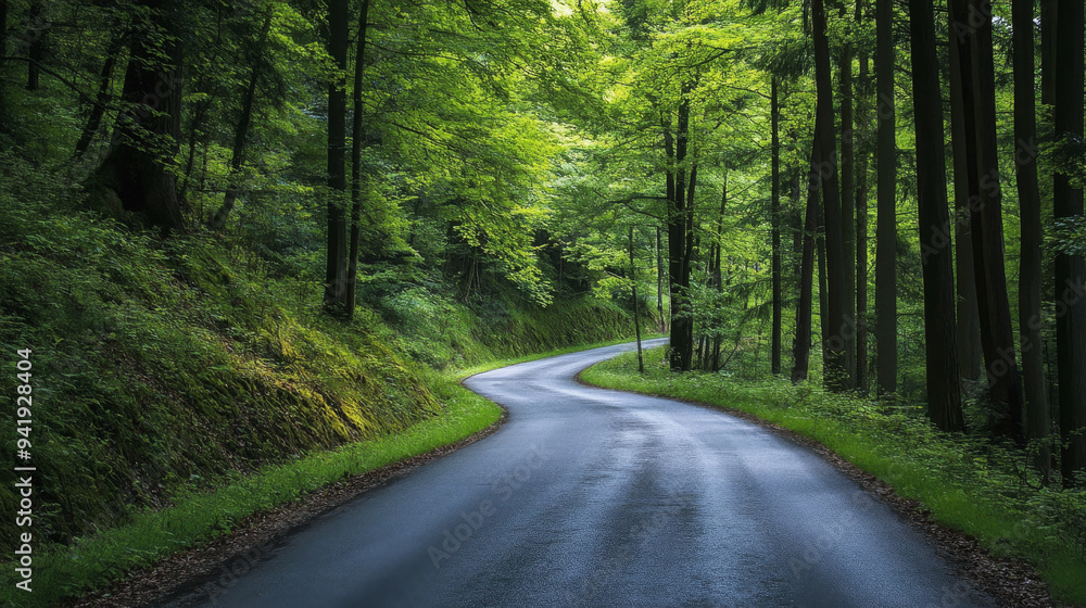 Fototapeta premium Winding Road Through a Lush Forest