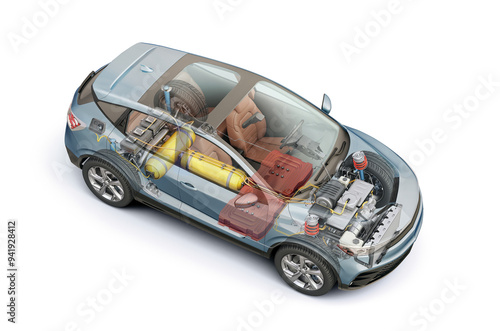 Hydrogen fuel cell car, illustration
