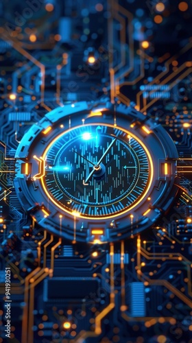 Wallpaper Mural Futuristic digital interface with glowing blue circuit board and intricate details, representing advanced technology and innovation. Torontodigital.ca