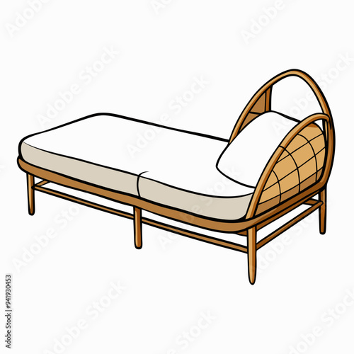 Minimalist Rattan Daybed on White Background vector