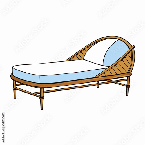 Minimalist Rattan Daybed on White Background vector
